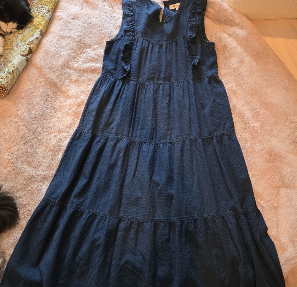 Madewell Navy Sleeveless Tiered Maxi with Ruffle Trim
